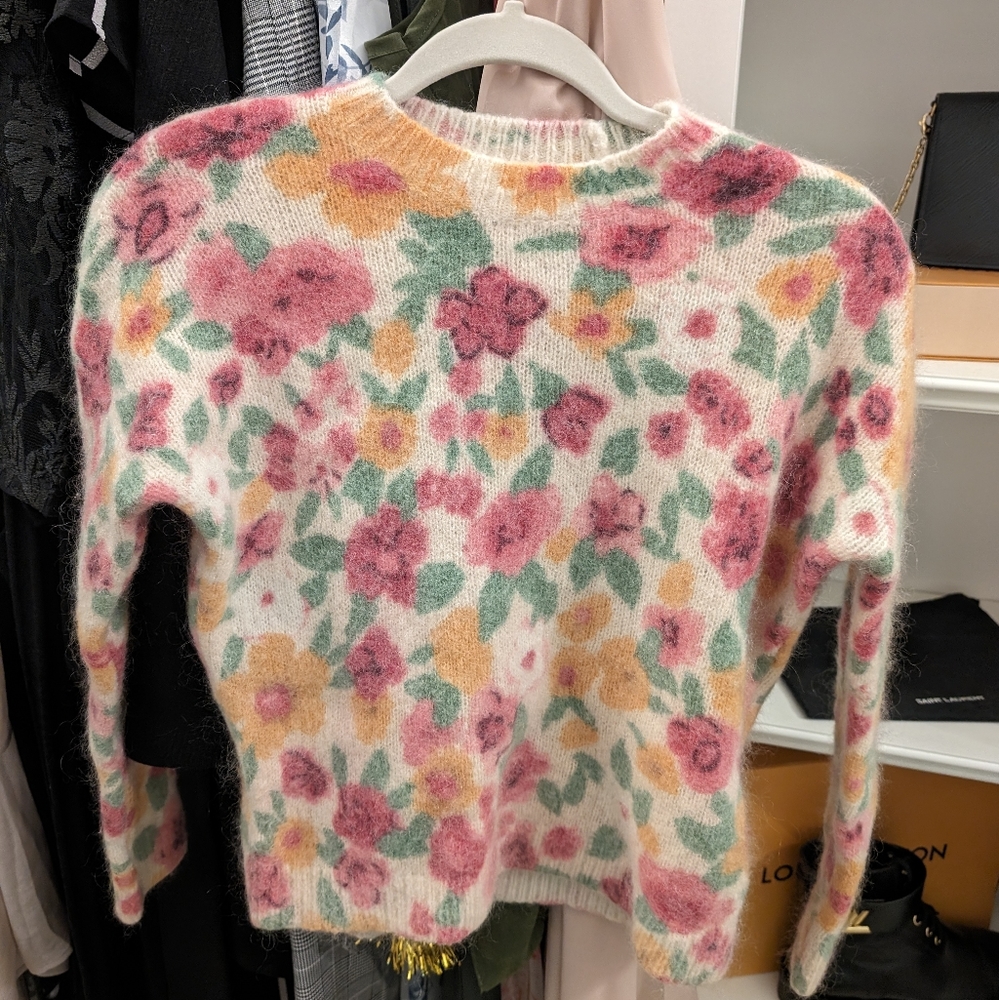 Sezane Mohair Lila Floral Jumper Knit Sweater
